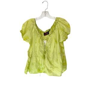 New with Tags Green Basic Casual Tie Up Cotton Short Sleeve Milkmaid Top Size XL